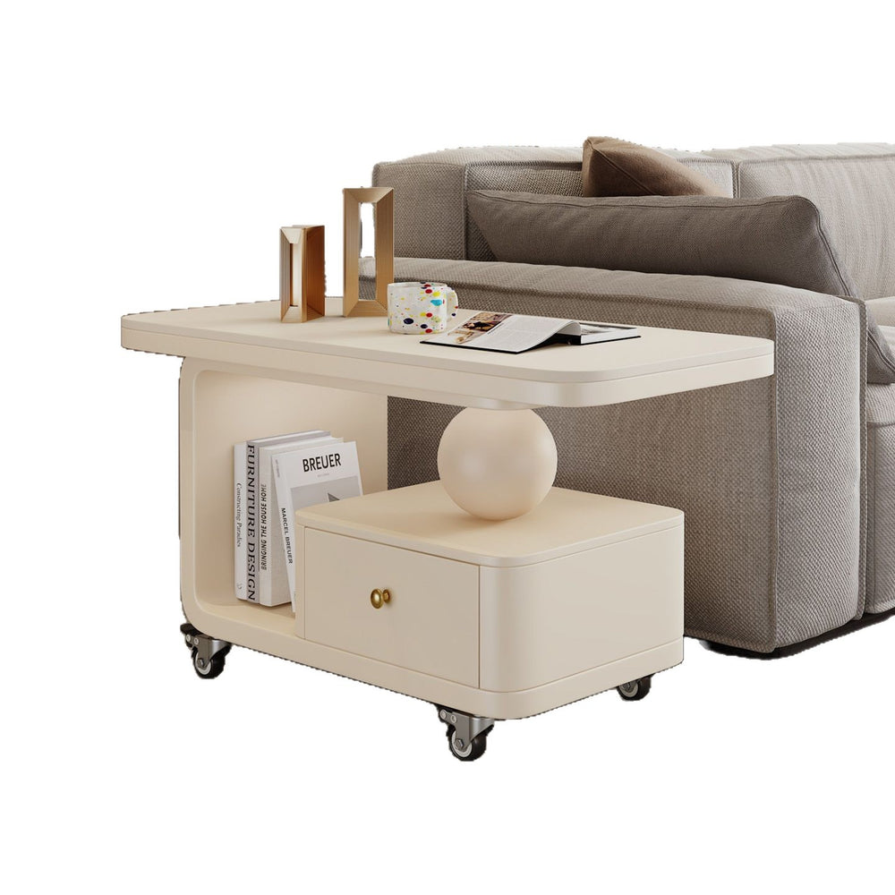 Minimalist modern light luxury coffee table rectangular rock slab mobile cart home living room small apartment new high-end tea table