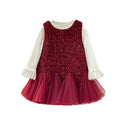 Girls' dress  winter collection: stylish and chic red fleece-lined vest dress, warm long-sleeve set