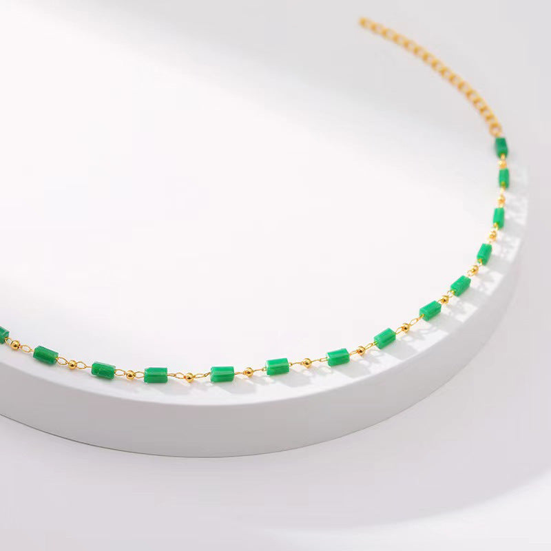 European and american cross-border fashion bohemian square glass handmade beaded necklace - versatile & unique statement piece