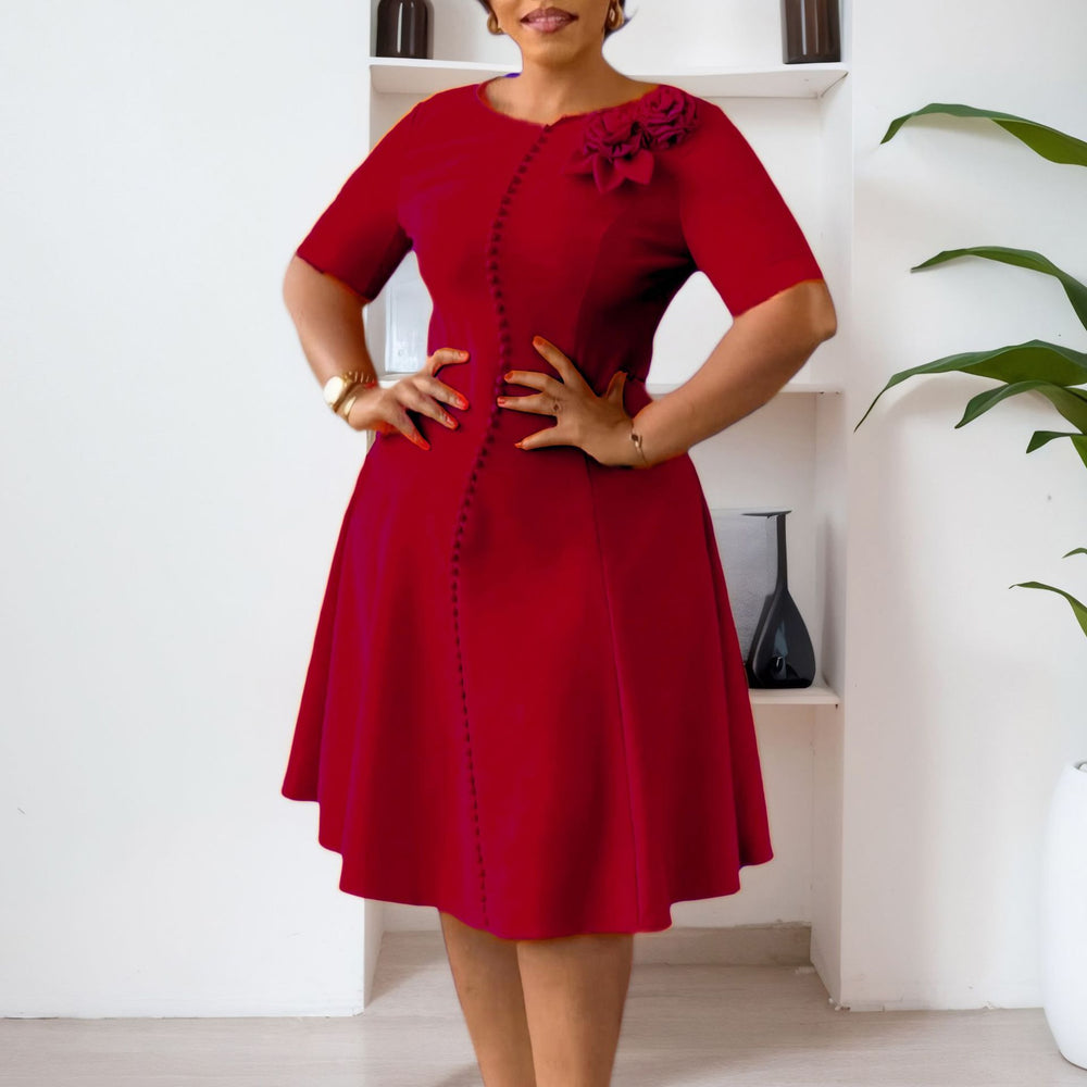 D586  european and american women's clothing  new short-sleeve solid color crew neck elegant african style export dress