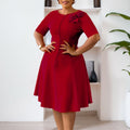 D586  european and american women's clothing  new short-sleeve solid color crew neck elegant african style export dress