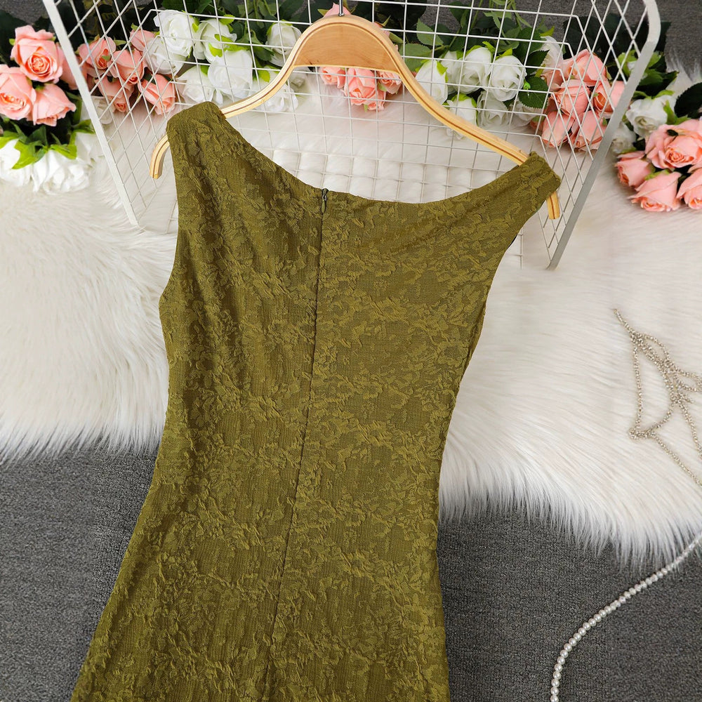 Women's jacquard one-shoulder dress - premium waist-cinching, pleated, slim-fit midi bodycon dress