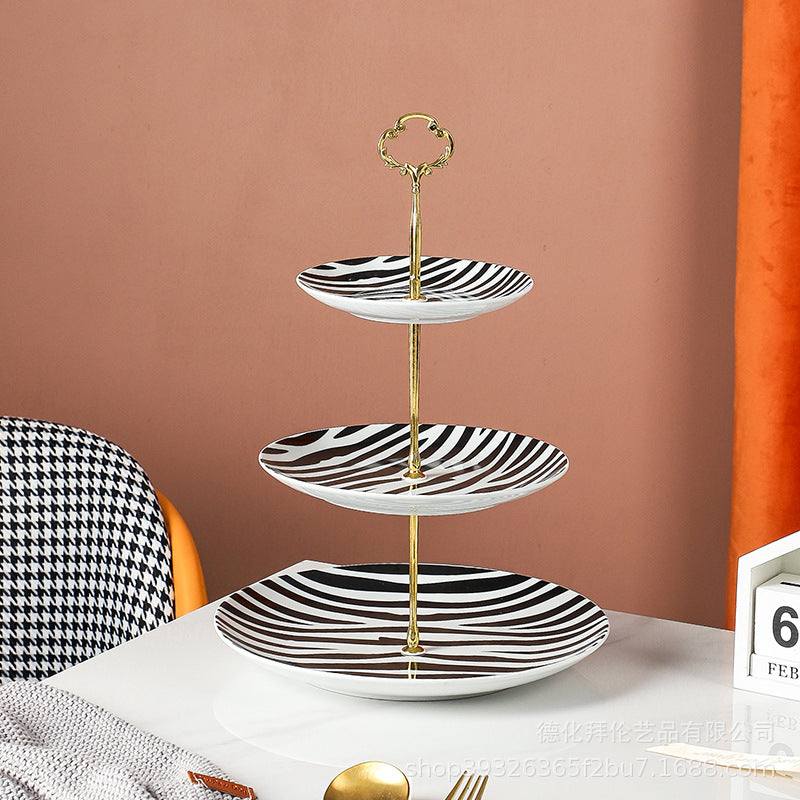 European-style popular creative ceramic dessert plate, three-layer skewer plate, snack plate, pastry plate, afternoon tea special flat plate
