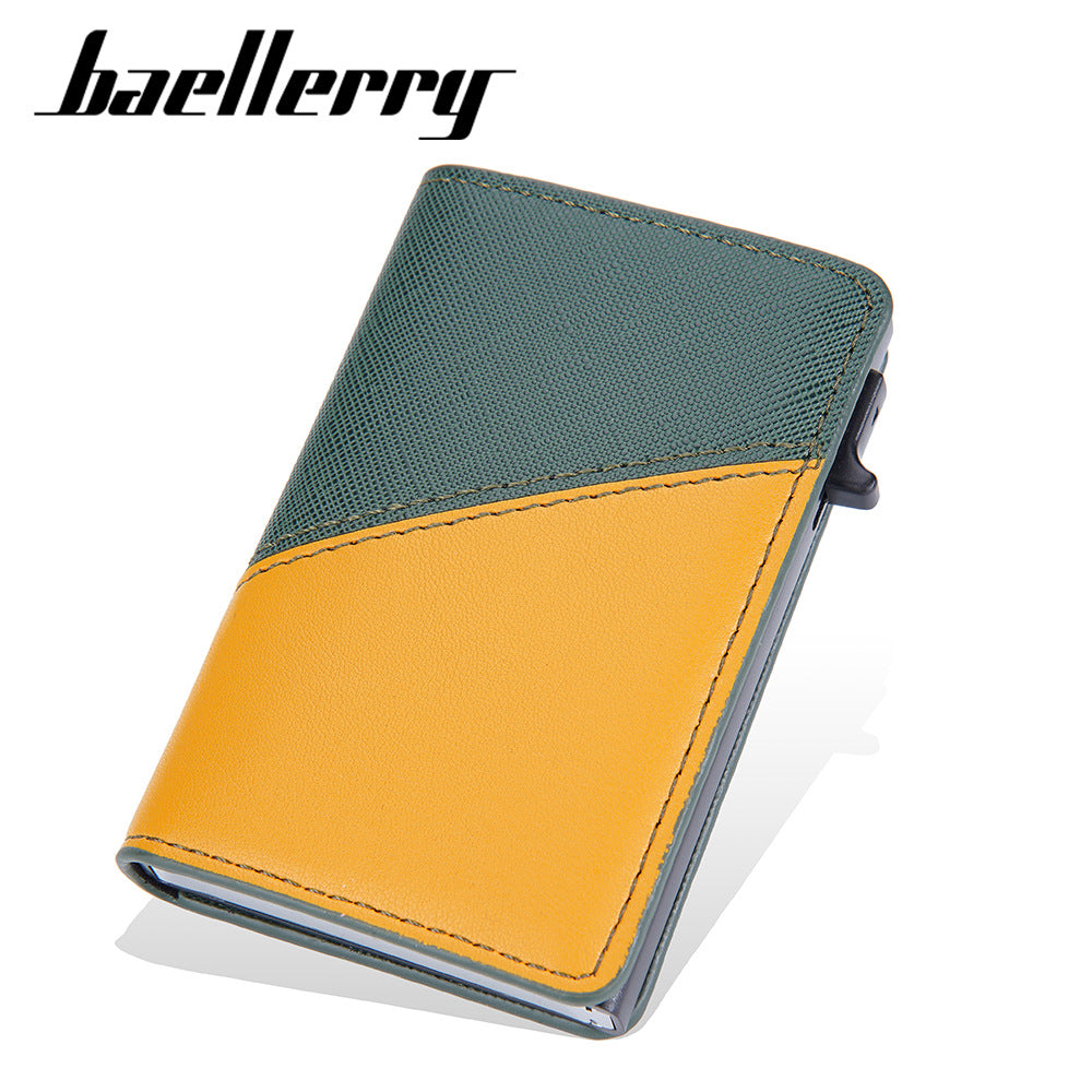 Baellerry's new men's contrasting color card bag side push RFID aluminum box card clip anti-magnetic anti-theft brush bank card cover