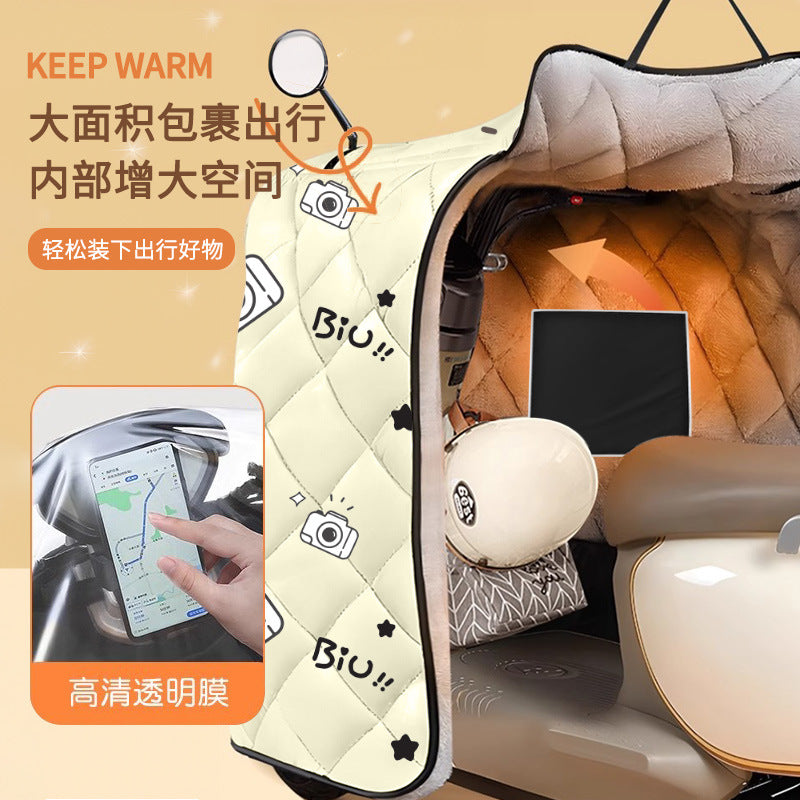 Electric vehicle windshield all year roundneutralwinterfleece-linedthickened winter battery motorcycle spring & fall style windproof sunshade