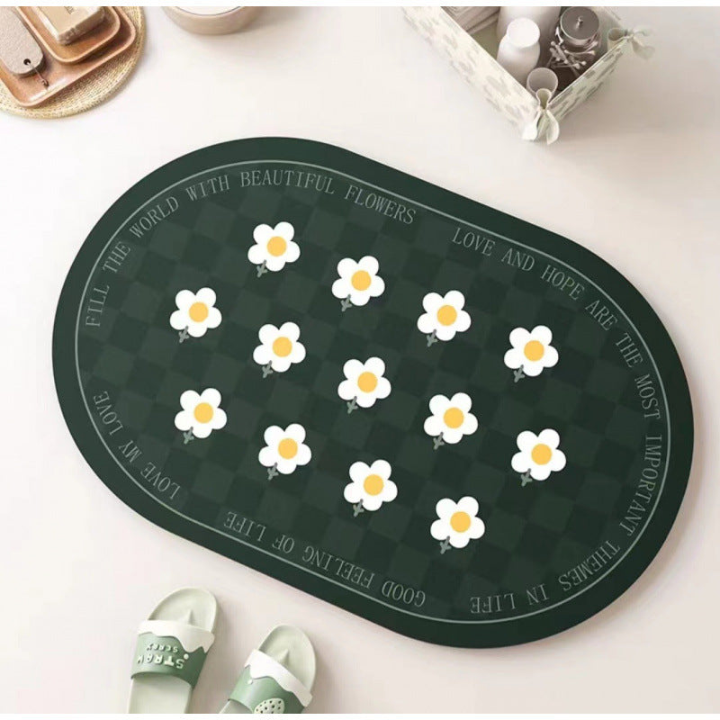 Daisy diatomaceous earth bath mat - absorbent, non-slip, quick-drying floor mat for home bathroom, toilet, and entryway