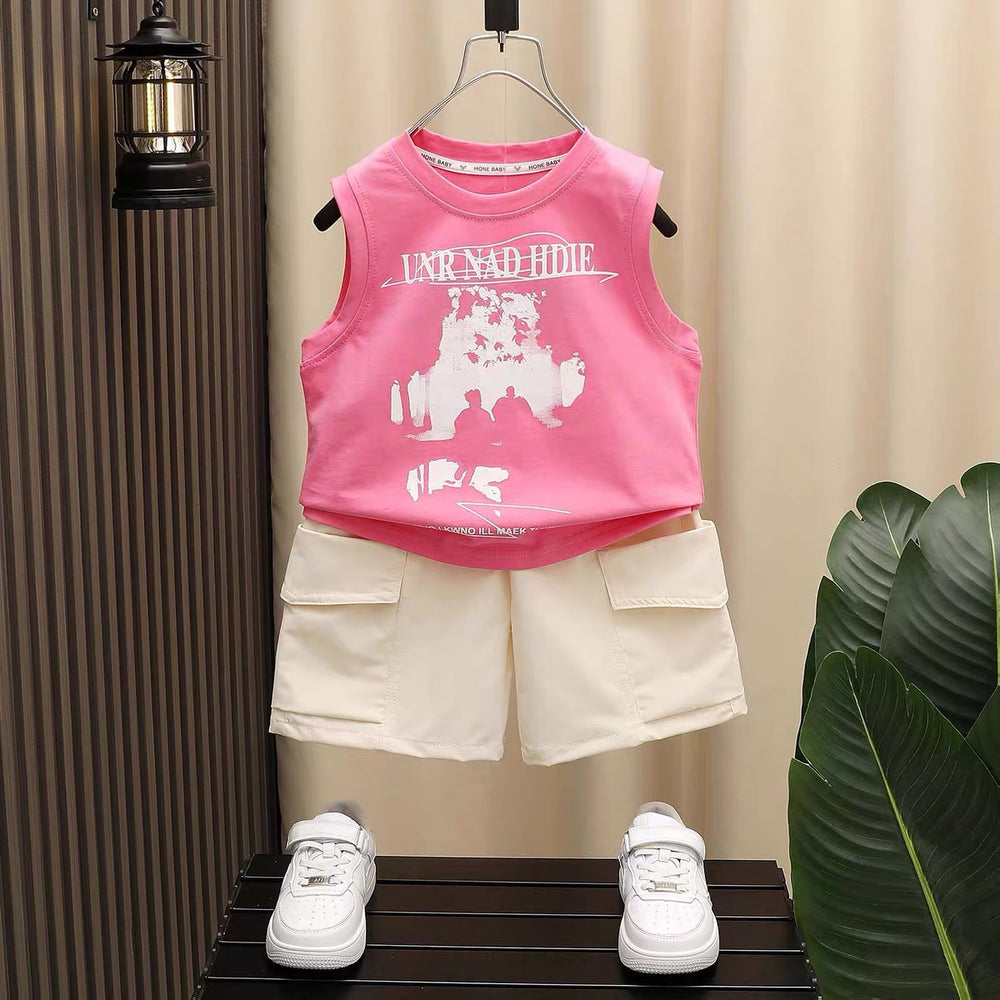 Boys' sleeveless outfit set - new summer collection: stylish sleeveless tank top and shorts set for toddlers and young boys