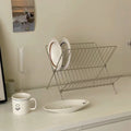 X-shaped foldable dish rack, double-layer kitchen drainer, countertop dish drying rack with water collection tray, kitchen utensil organizer