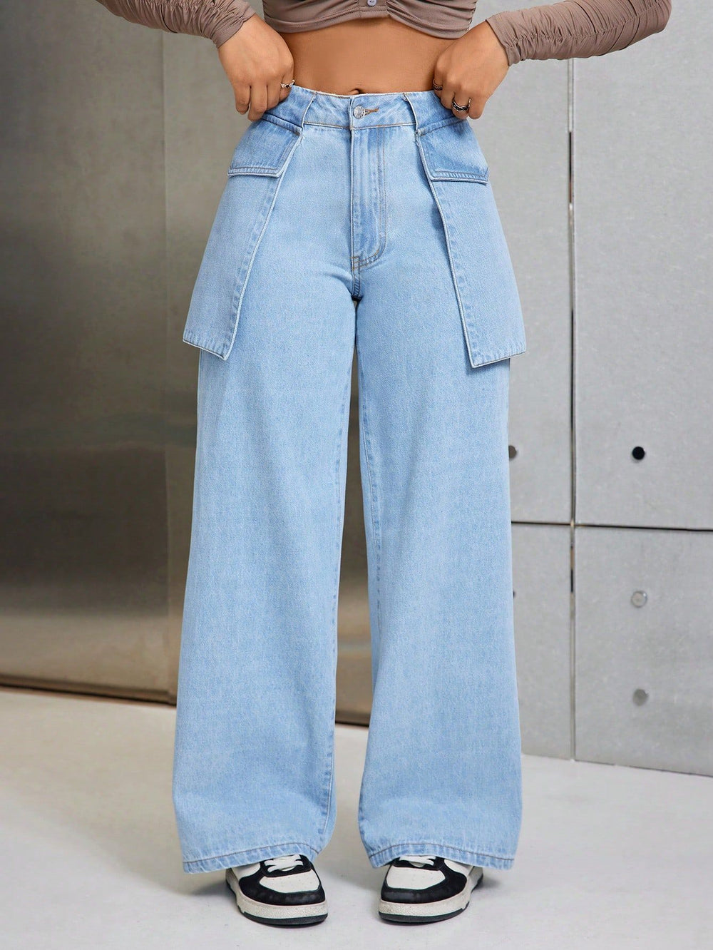 50-presale 15312## cross-border fashion and foreign trade women's fashion casual wide-leg large pocket denim long