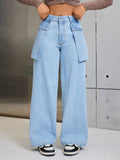 50-presale 15312## cross-border fashion and foreign trade women's fashion casual wide-leg large pocket denim long