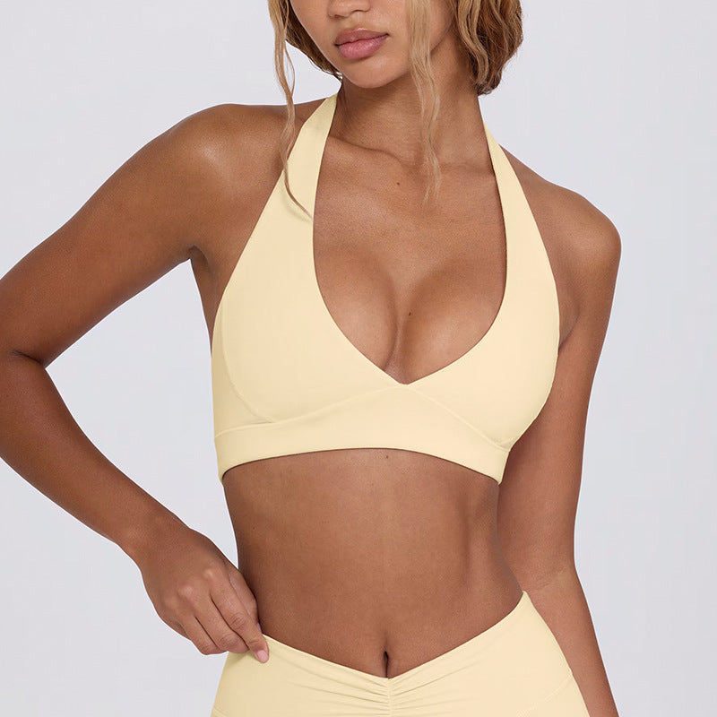 Sling backless nude back running halter sports intimates bra fitness flare pants yoga suit women