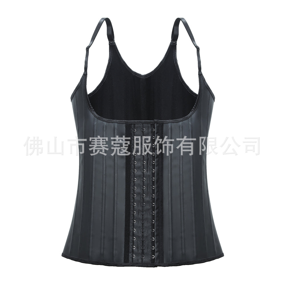 Latex shapewear 25 steel bone rubber buttoned breast support silm vest body shaping tummy control tight sports vest personalized