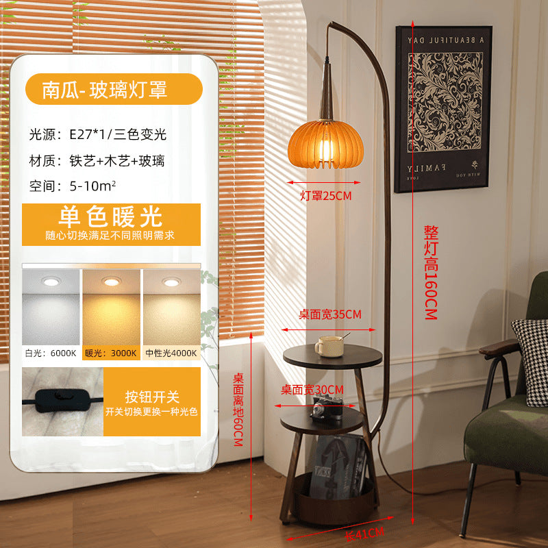 Medieval style living room grapefruit floor lamp next to the sofa living room bedroom bedside table storage all-in-one atmosphere vertical floor lamp