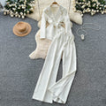 Work clothing professional young lady style suit women's autumtie back waist suit collar long sleevesoutwearhigh waistloose straight-leg pants