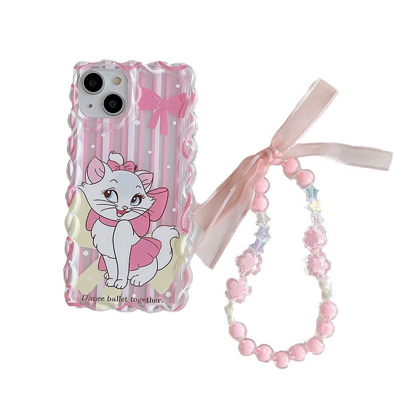 Twist material suitable for apple 16pro cute mary cat mobile phone case iphonexr anti-fall bracelet protective cover