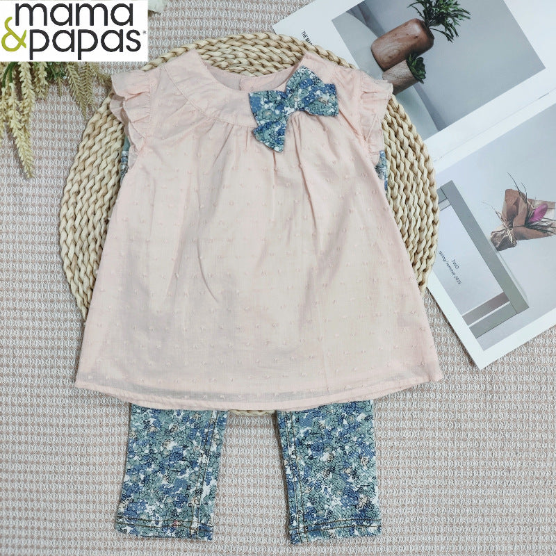 Mamapapas baby girl's spring/autumn casual long-sleeve top + denim pants set (export quality)