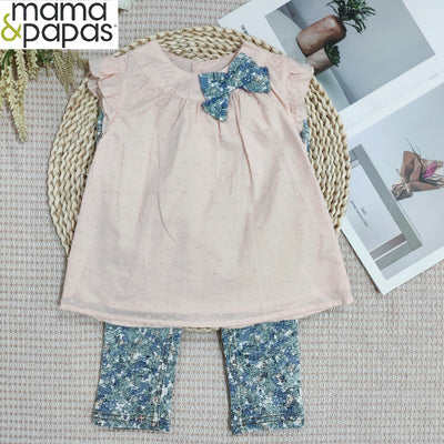 Mamapapas baby girl's spring/autumn casual long-sleeve top + denim pants set (export quality)