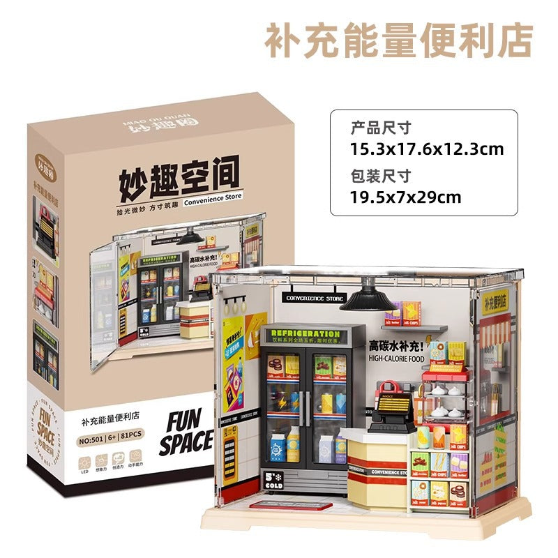 Diy bedroom milk tea shop kitchen building blocks - 3d handmade architectural model combination house toy for girls