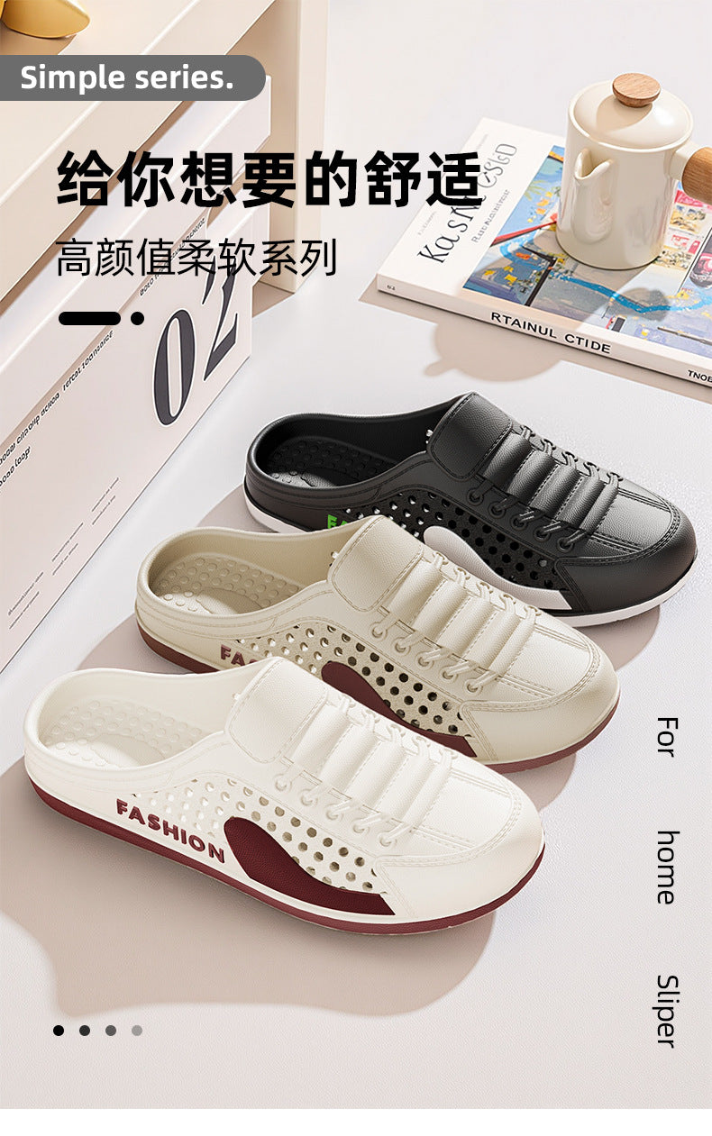 Men's summer new breathable mesh shoes, slip-on lazy sandals, heel-less beach slippers, men's casual clogs, trendy shoes