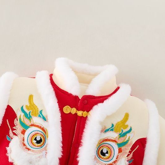 Baby thickened winter clothes newborn outfit new year bodysuit baby red full month celebration winter new year's greeting