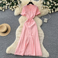 European and american style minimalist elegant knitted dress - women's summer single-breasted hollow-out slimming design - chic long dress