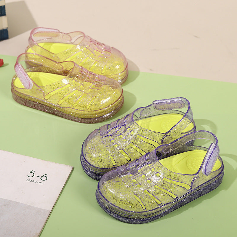 New eco-friendly crystal material eva clogs for boys and girls, jelly sandals and slippers, non-slip thick sole, comfortable wholesale