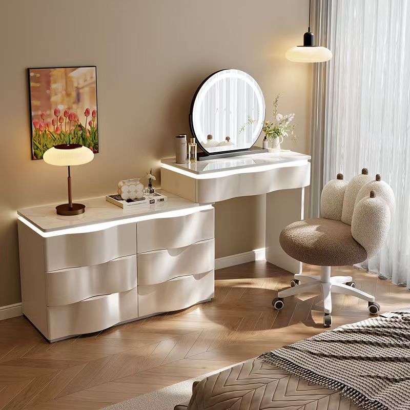 2025 new luxury solid wood vanity table - minimalist bedroom makeup desk with integrated chest of drawers, small storage cabinet, and makeup mirror