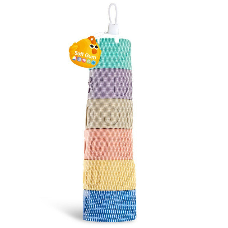 Cross-border  infant cartoon cognitive soft glue building block toy animal stacking music building block early education pinch call