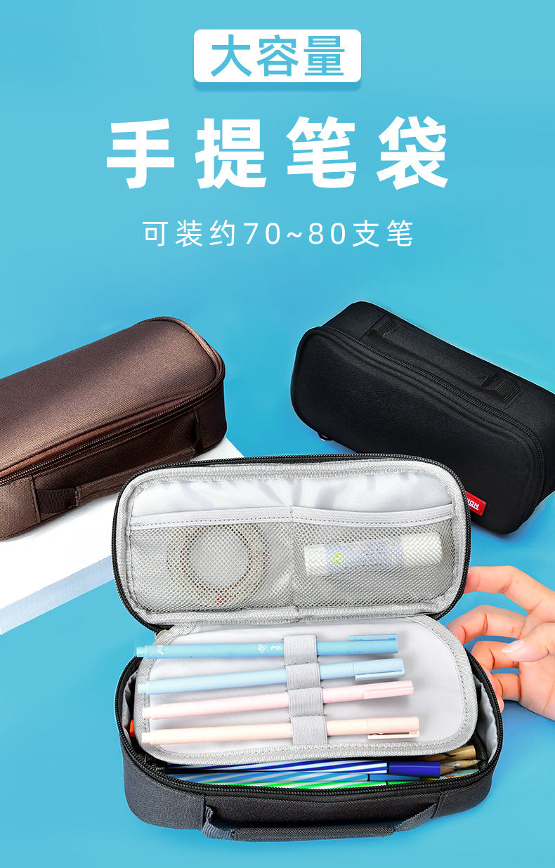 Large capacity canvas three-dimensional pencil case, simple portable student stationery box,  e-commerce  Oxford cloth pencil case