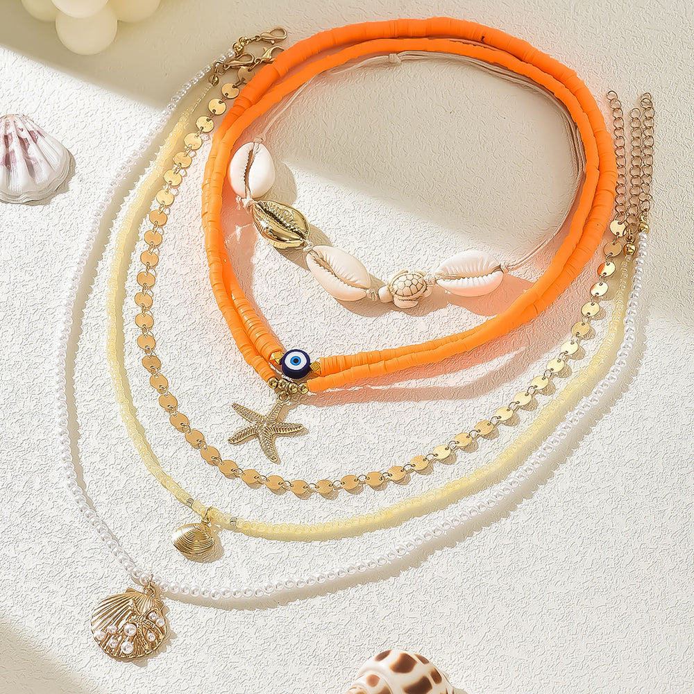 Pearl necklace wholesale european and american cross-border autumn and winter accessories women's niche colorful shell soft pottery multi-layer sweater clavicle chain