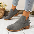 Fashionexportplus size leather boots women's boots pure colorslimming look pointed toe back zipper casualthick sole thick heel boots women's single