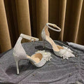 Women's sandals summer 2023 new rhinestone hollow butterfly bridesmaid shoes high heels fairy pointed toe single shoes women's stiletto heels