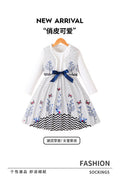Girls' autumn dress set: white tank dress with long sleeves and cute polka dot print - two-piece outfit for export