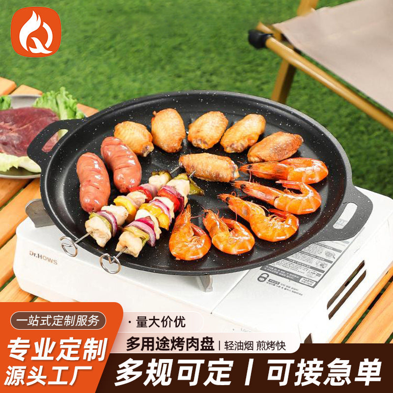 Personalized wholesale medical stone round baking dish outdoor camping style barbecue plate commercial barbecue plate multifunctional frying plate