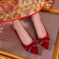 Red wedding shoes women's flats 2022 new chinese style bridal shoes bowknot maternity wearable xiuhe wedding dress two-wear