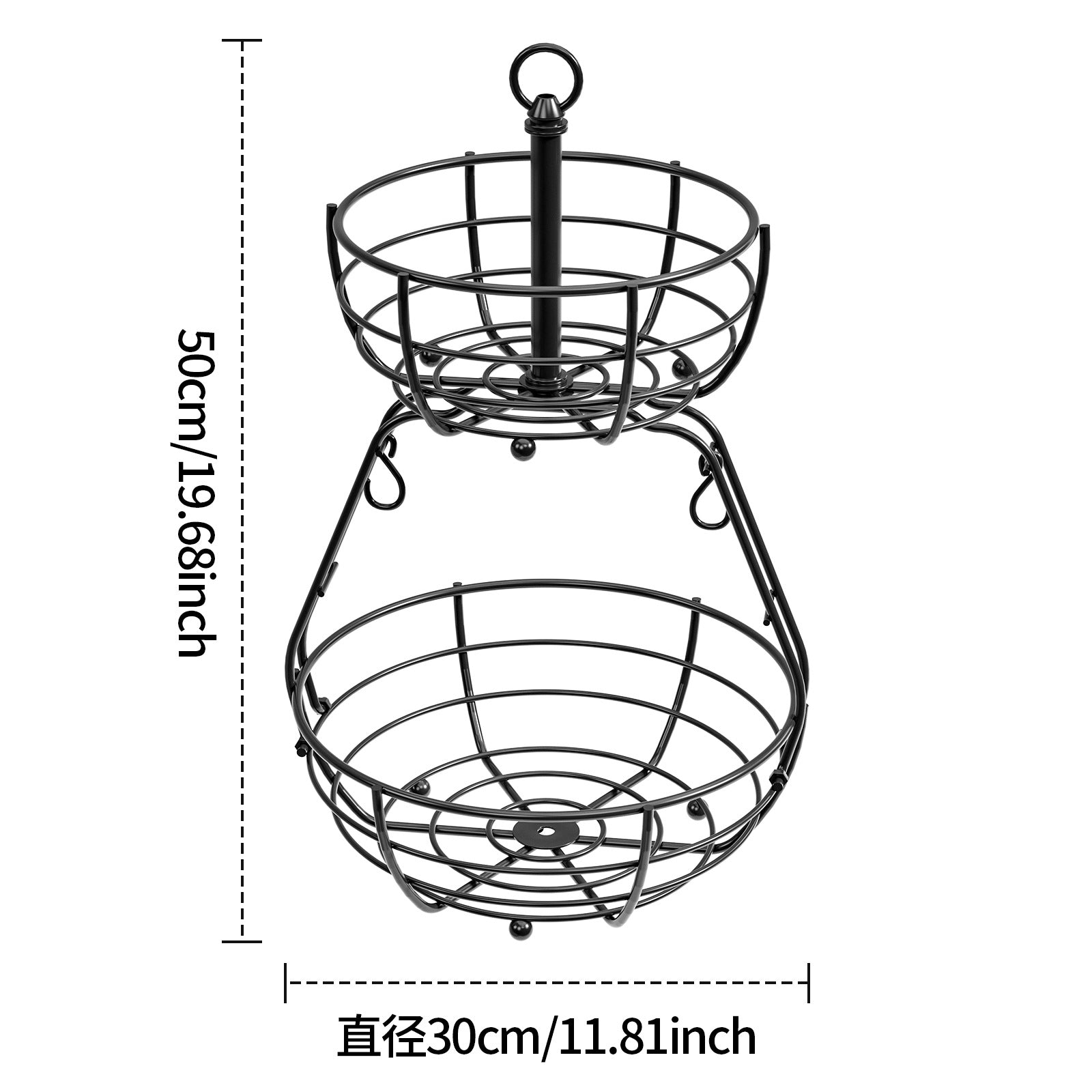 Double-layer fruit basket, living room desktop snack storage basket, portable fruit plate, banana hook, wrought iron removable fruit and vegetable basket