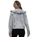 Wish cross-border new european and american  women's casual jacket long sleeve peter pan collar denim jacket long sleeve cropped style