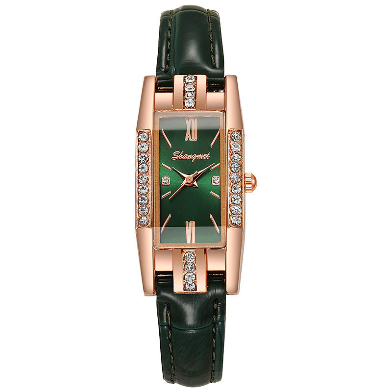 Douyin small green watch popular live broadcast traffic diamond small square women's watch women's watch fashion watch large dial