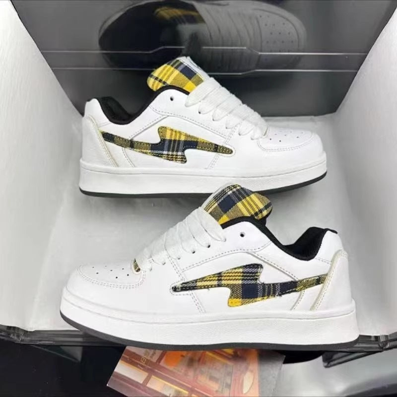 2026 summer new arrival: unisex retro couple's casual sneakers - "mandarin duck" checkered design, bread style, lightning bolt detail, versatile and stylish