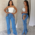 European and american style high-waisted jeans -  cross-border women's fashion streetwear - double side button closure casual trousers