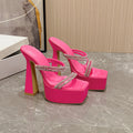 2025 fashionexportnew arrival women's shoes waterproof platform thick high heels square toe rhinestone one-piece rhinestone sandals