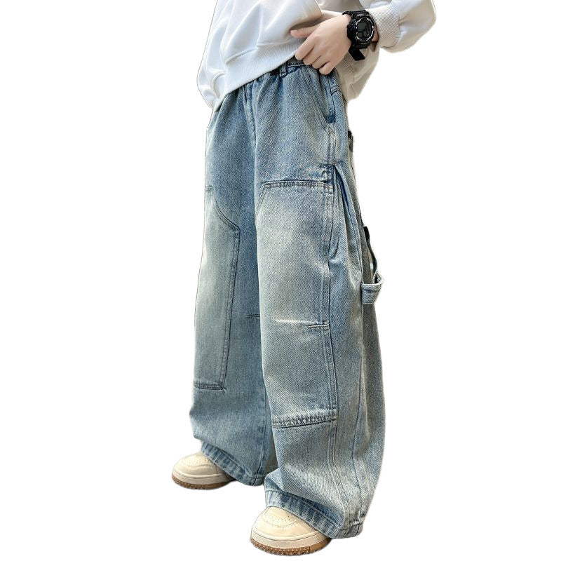 Boys' fall denim pants: new  styles - stylish wide-leg cargo pants for boys, perfect for spring and autumn