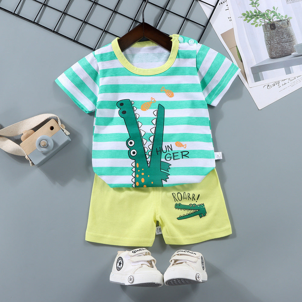 Kids' short-sleeve set: 100% cotton boys' t-shirt & baby summer outfit - girls' shorts, infant clothing, wholesale summer apparel