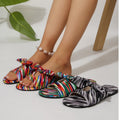 European and american cross-border  summer new arrival: women's plus size flat rainbow floral round toe thong sandals