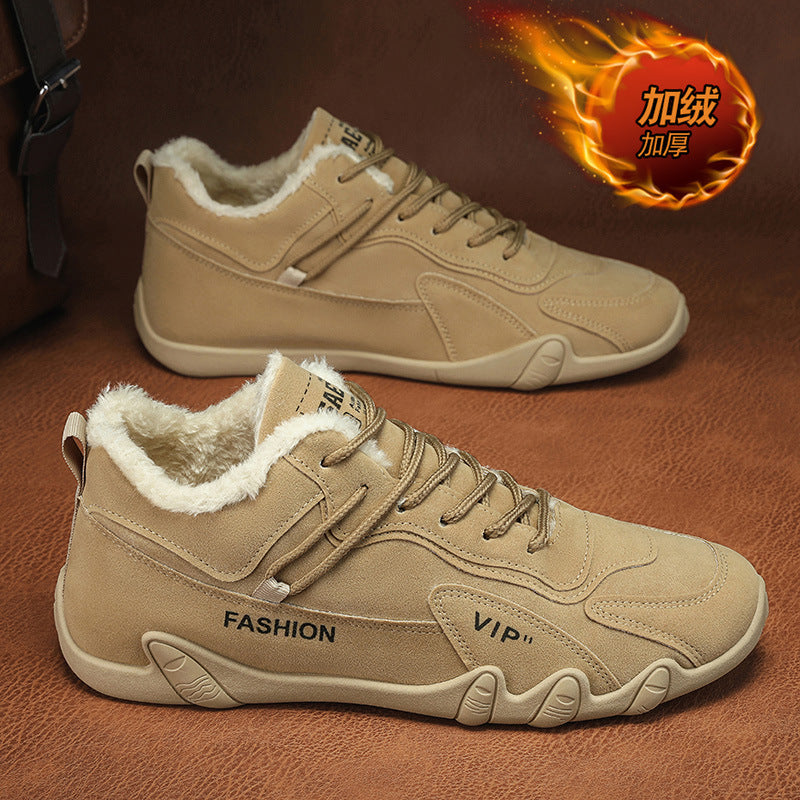Spring men's shoes 2025 new fleece-lined warm thickened cotton shoes men's sports anti-slip work boots martin boots safety trendy shoes