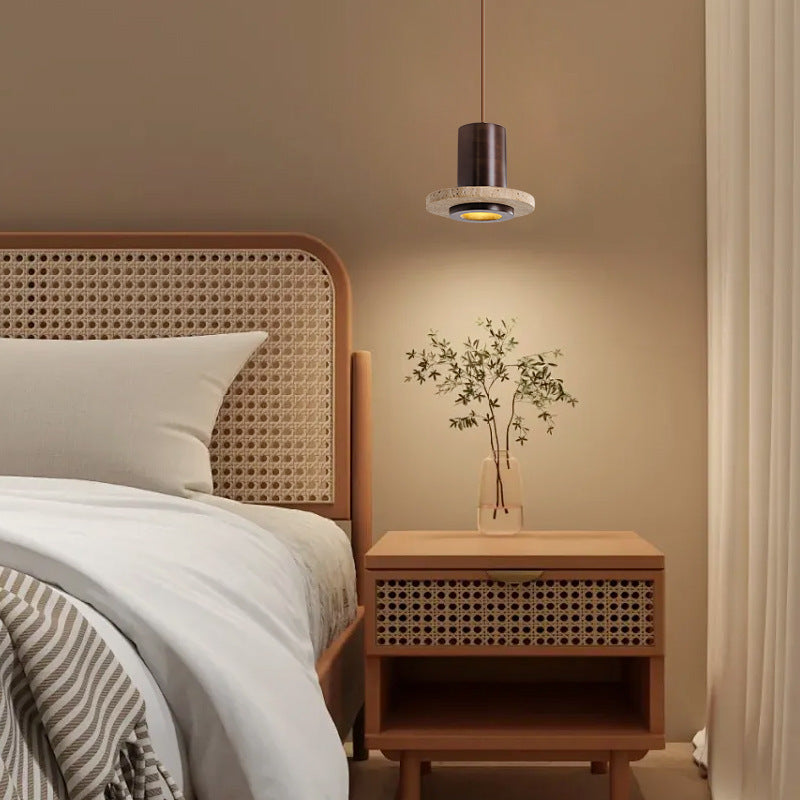 Yellow travertine medieval bedside bedroom chandelier premium sense retro wabi sandy wind American bar counter study restaurant table lamp