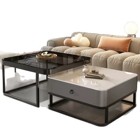 Accessible luxury coffee table living room for home modern casual small apartment popular square glass slate tv cabinet combination coffee table