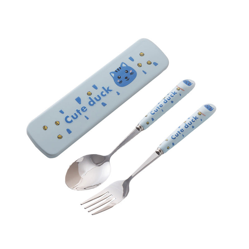 Cute stainless steel cutlery set with stylish ceramic handles - portable student dinnerware, kids' chopsticks and spoon set