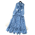 Sophisticated chic: women's polka dot maxi dress with bow tie, asymmetrical ruffle hem - autumn  collection