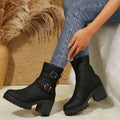 plus size boots for women fall and winternew arrivalfashionfashion round toe thick heel belt buckle women's boots